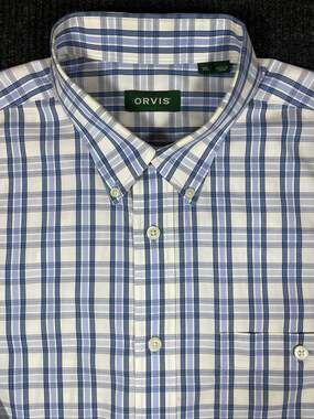 Orvis Men's XL Blue Plaid Wrinkle-Free Long Sleeve Button Down Shirt